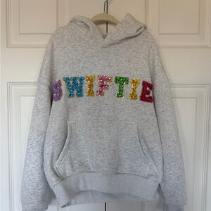 Lola + The Boys Gray Hoodie with Colorful Sequin Letters